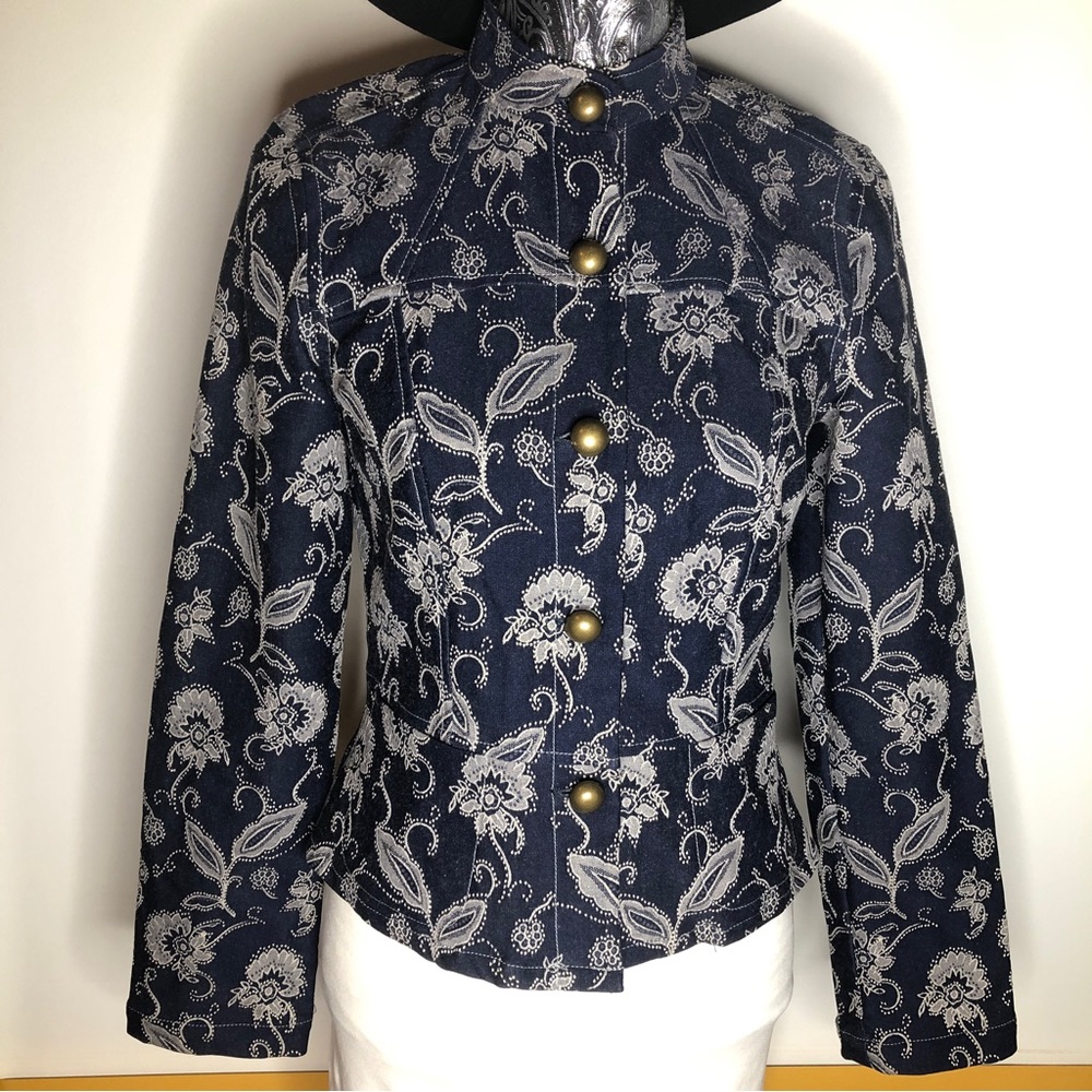 Bamboo Traders ethnic thai Floral denim blue jacket small